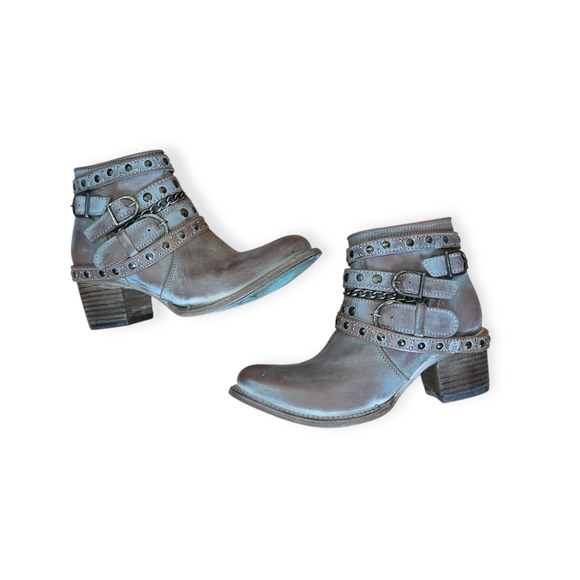 Freebird by Steven Sandra Chain Buckle Studded Boho Ankle Booties Beige Size‎ 7 - Picture 3 of 7